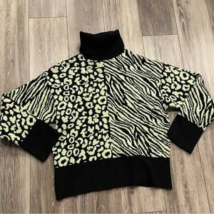 Zara Leopard zebra animal‎ print turtleneck chunky knit sweater size large